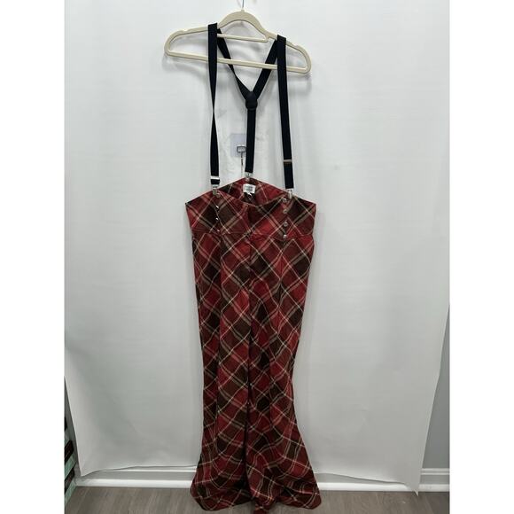 Unique Vintage Womens Suspenders Plaid Pants Red Brown Wide Leg Size 1X/16 NWOT - Picture 5 of 12